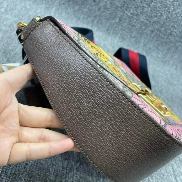 100% Authentic GUCCI Padlock Brown Bengal Canvas Shoulder Bag - Picture 5 of 15